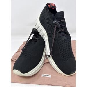 Miu Miu Black Knit Fabric Low Top Sneakers Size 37.5